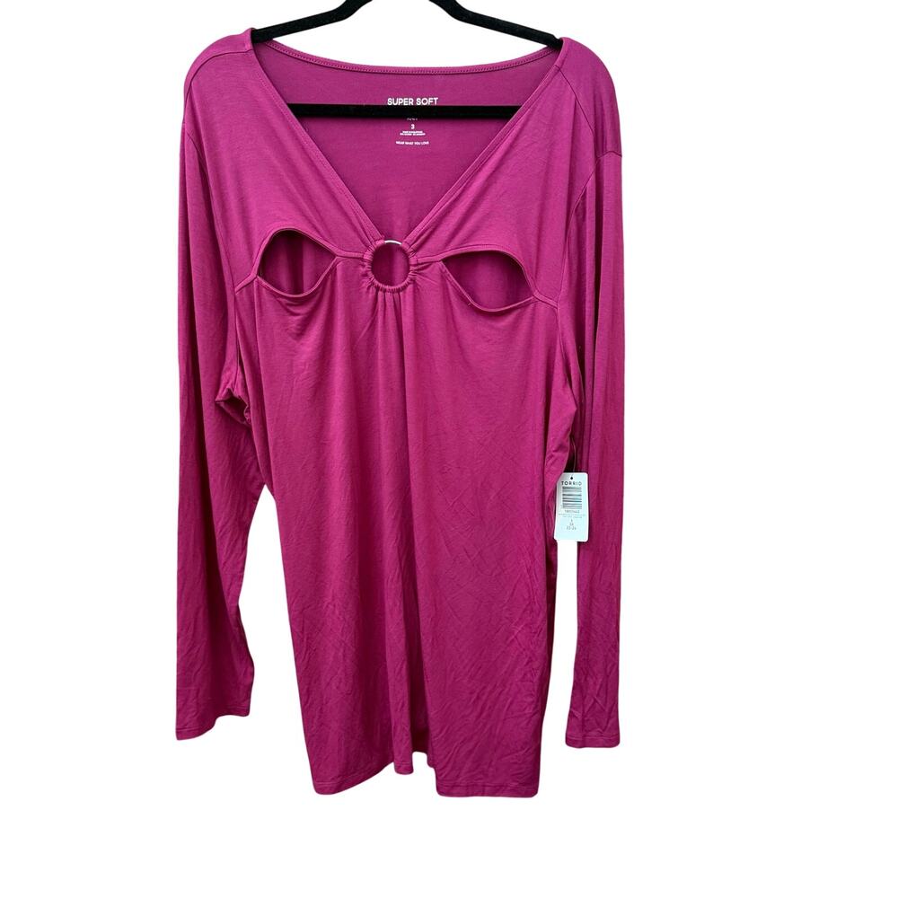 Torrid Super Soft Knit Size 3 Long Sleeve Stretch Top NEW O-Ring Cut Out Casual